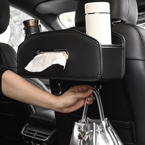JEYODA Car Seat Back Organizer with 2 Drink Cup Holder,Car Tissue Holder and Storage Box Hook, 3 in 1 Multifunctional Storage for Food Drink Phone, Travel Accessories (Black) - color: black