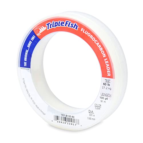 Triple Fish 100% Fluorocarbon Fishing Leader - Clear Invisible Strong and Heavy Duty Highly Abrasion Resistant, Fast Sinking Freshwater & Saltwater - style: 60 Lb, 100 Yd Bracelet