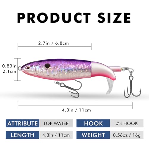 TRUSCEND Popobait Easy Catch Fishing Lures with BKK Hooks, Instant Startup, Longer Cast, Balanced Spray/Sound/Swim, Plopper Topwater Lures for Bass, Trout, Pike, Walleye, Freshwater Saltwater Fishing - color: D1-4.3",0.56oz