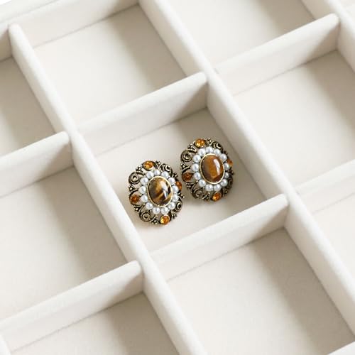 Wudygirl Jewelry Organizer Earring Holder Jewelry Tray with Lid Velvet Jewelry Box Jewelry Display Case Bracelet Earrings Ring Holder for Women Dresser (Beige 24 Grid Jewelry Tray) - color: Beige, size: 24 Grid