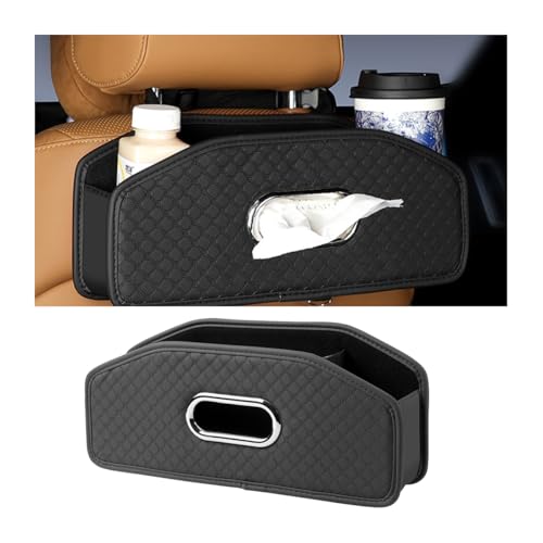 Car Seat Back Organizer, 4-in-1 Backseat Headrest Storage Box with 2 Cup Holder Hooks Tissue Box, Multifunctional Seat Back Storage Organizer for Hold Phones Drinks Bags, Universal Fit (Black) - color: Black