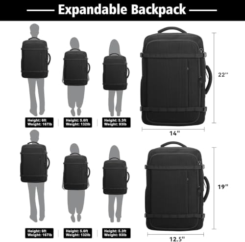 Ample Space Travel Backpack with LifetimeWarranty,Expandable Carry on Backpack with Cable Access Port,Fits 17.3"Laptop Notebook,Water Resistant Weekender Backpack Business Trips,Daily Travel,Black - color: Black, size: 17.3inch (19"x12.5"x8.5")