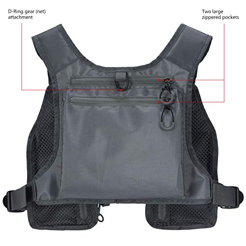 BASSDASH FV08 Ultra Lightweight Fly Fishing Vest for Men and Women Portable Chest Pack - color: Grey