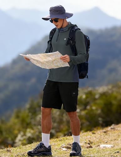 PINSPARK UPF 50+ Sun Protection Hoodie Men with Mask Quick Dry Long Sleeve Fishing Hiking Shirts UV Rash Guard Lightweight - color: Dark Grey, size: 3X-Large