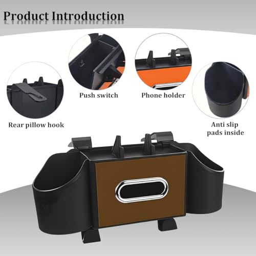 Car Headrest Back Seat Organizer, 4-in-1 Vehicle Seat Back Tissue Box with Cup Holder Headrest Hook, Phone Holder, Multifunctional Automotive Backseat Organizer, Universal for Vehicles (Brown) - color: Brown
