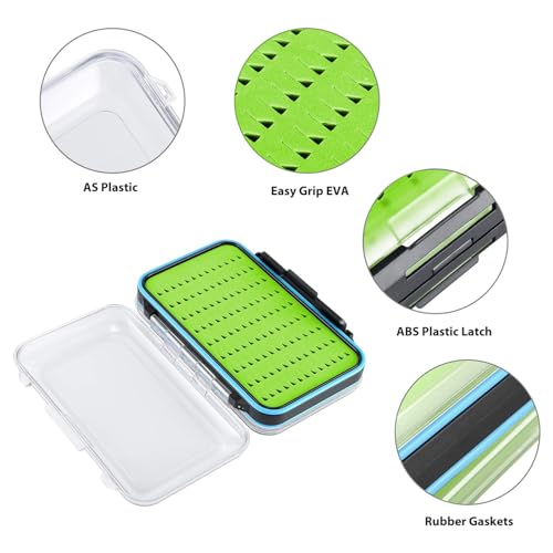 Gonex Fly Boxes for Fly Fishing Jig Boxes Two-Sided Waterproof Lightweight Fly Fishing Box Easy Grip Transparent Lid Fly Fishing Lures Box, 5.9"x 3.8"x 1.77", Green - color: Green, Black, Transparent, size: Size B (5.9"x 3.8"x 1.77")