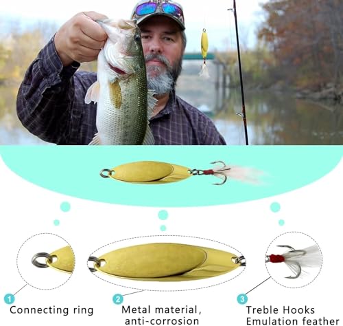 Fishing Spoons Fishing Lures Casting Spoon Metal Jig Lure Trout Lures for Freshwater/Saltwater, Reflective Spoons Bait with Treble Hooks Fishing Tackle 5 Pcs - color: Golden (5pcs), size: 5/8oz