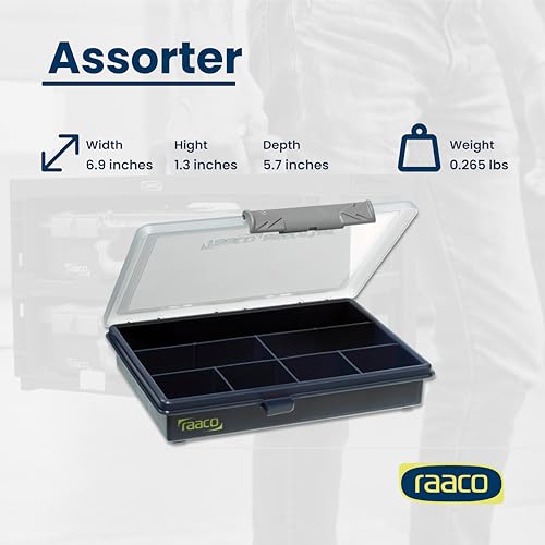 Raaco Assorter Tool Box Organizer – Compact – 7 Slots Fixed Grid with Semi-Transparent Lid, Polypropylene (PP) Storage Box for Screws, Nuts and Bolts, Small Parts & Hardware (Assorter 6-7) - size: Compact –7 Slots, style: Fixed Grid
