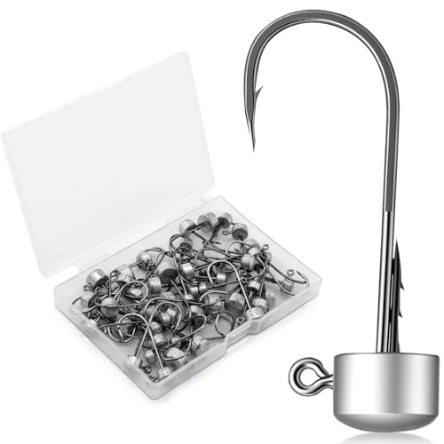 Frienda 50 Pcs Ned Rig Hook 2/0 Rig Hooks Finesse Mushroom Jig Hooks Kit for Bass Fishing Saltwater Freshwater Versatility Hook - size: 1/8 oz
