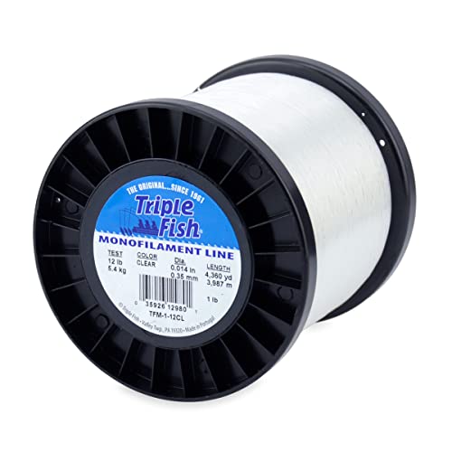 Triple Fish Monofilament Fishing Line - Strong Clear Pink Camo Color for Trolling, Bottom Fishing, Casting Main Line Catfish, Bass - color: Clear, style: 12 Lb Test / 1 Lb Spool