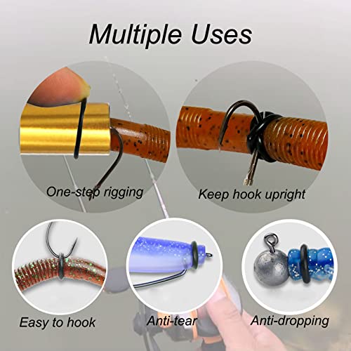 Wacky Rigging Tool, Fishing Bait Rigs, Wacky Rig Ring Tool with 70PCS Worm O-Rings, Wacky Worm Kit for Senko Neko Finesse Stick Soft Baits - color: Gold