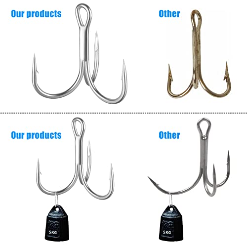 Shaddock Fishing Treble Hooks, Round Bend Short Shank Treble Hooks, High Carbon Steel, Wide Gap for Lures, Baits, Stripe, Trout, Bass, Salmon, Panfish 100/200PCS - color: White, size: 100PCS-8#
