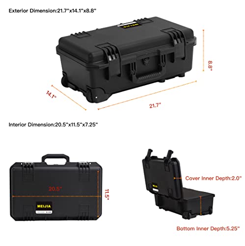 MEIJIA Premium Waterproof Rolling Hard Camera Case,Hard Protective Case with customizable fit foam and wheels,Full Protection with Light&Convenient Design,Elegant Black (21.7"x14.1"x8.8") - size: 21.7"x14.1"x8.8"