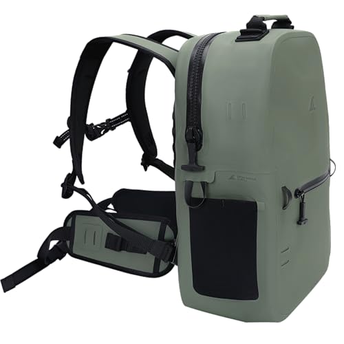 Breakwater Supply™ River Ute Waterproof IP68 Fishing Backpack, Floating TPU Submersible Dry Bag with Padded Hip Belt and Airtight Zippers | 20L (River Ute 20L Marsh Green) - color: River Ute 20l Marsh Green