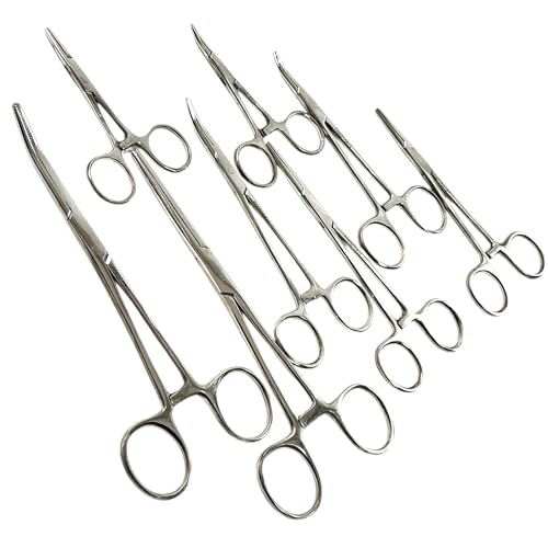 ArtLab-Ultimate Hemostat Forceps Set of 6-Straight & Curved Hemostat Forceps Locking Clamps Stainless Steel Full Serrated Jaws-Ideal for Nurses,Firefighters,Fishing (Set of 8-3.5"+5"+5.5"+7"(Str+Cvd))