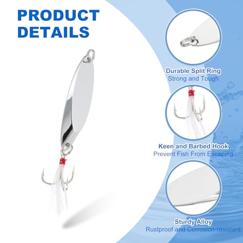 PATIKIL Fishing Spoons, Fishing Lures Casting Spoon Treble Hooks Jigs Hard Metal Spinner Baits - color: Silver Tone, size: 1/2 oz