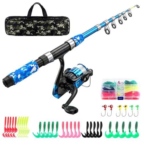 Kids Fishing Pole Set Fishing Rod and Reel Combos Ultralight Telescopic Fishing Rod+Spinning Reel+Lure Baits+Fishing Line with Mini Shark Bag for Boys Girls Youth Freshwater Saltwater