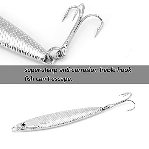 Dr.Fish Fishing Jigs Jigging Spoon Saltwater Fishing Lure Casting Metal Spoon Surf Fishing Mackerel Striper Lures Stinger Bluefish Vertical Diamond Jig - color: Silver, size: 1oz-5 Pieces