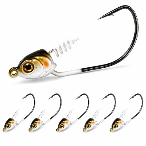 Swimbait Jig Heads for Bass Fishing, Weighted Jig Hooks for Paddle Tail Soft Plastic Lures, 3/16oz 1/4oz 3/8oz 1/2oz High Carbon Steel, Freshwater Saltwater Fishing - color: Shadow Shad, size: 3/8oz