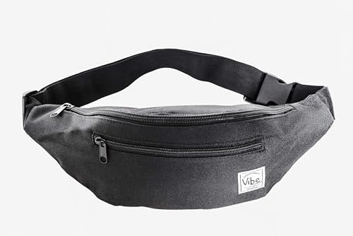 Vibe Festival Gear Rave Fanny Pack for Women Men – Festival, 4 Pockets, Adjustable Strap, Cute Waist Bag, Crossbody Belt Bag, Hiking, Running, Cycling - color: Black, size: Fits Most