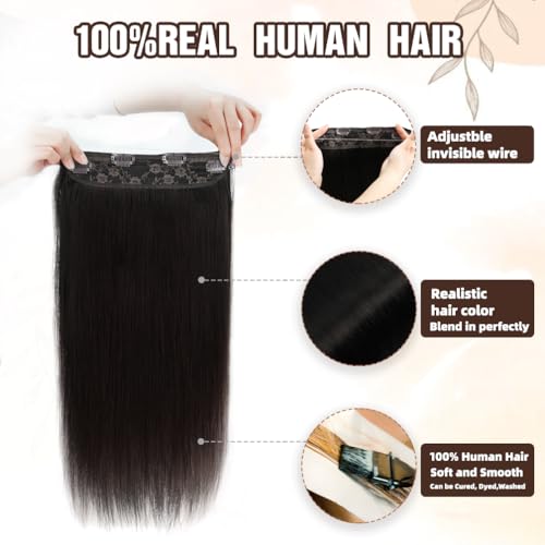 Invisible Wire Hair Extensions Real Human Hair - 22 Inch 95G Golden Brown Transparent Fish Line Clip-Ins Hair Piece, 100% Remy Human Hair Extensions for Women - color: #14 Golden Brown, size: 22 Inch
