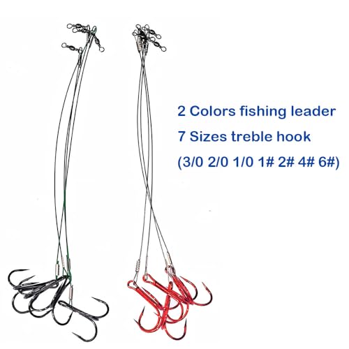 5-10pcs Fishing Treble Hook with Leader Nylon Coated Fishing Wire Leader with Swivel 3/0 2/0 1/0 1# 2# 4# 6# - color: Green Leader, size: 3/0-5pcs