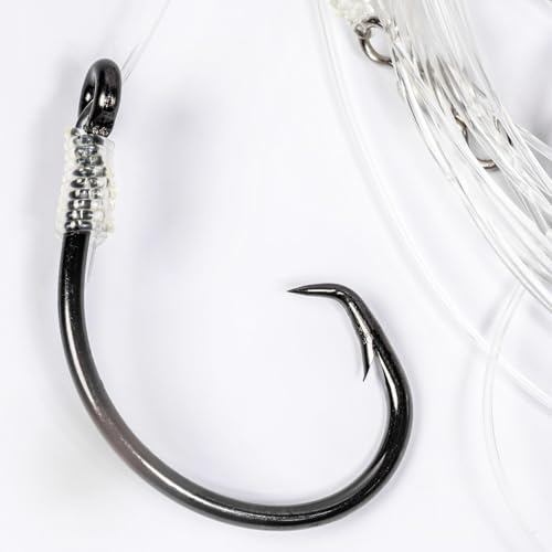 Mustad BlacktipH Live Bait Rig, Demon Wide Gap Circle Hook, Premium fluorocarbon Leader, Premium Rosco Swivel - size: Medium