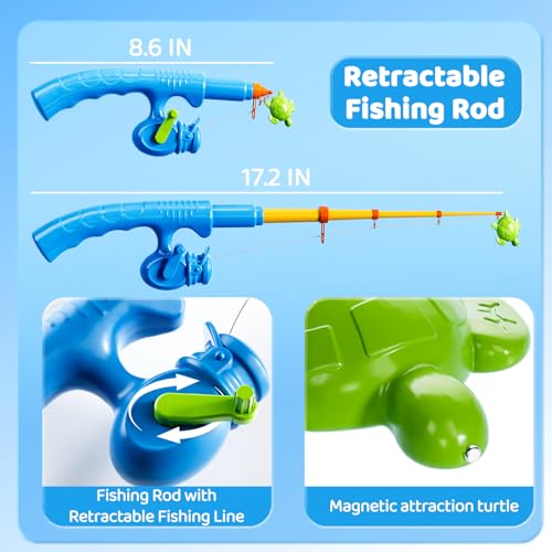 Magnetic Fishing Game Toys for Kids Toddlers 3-5 4-8, Water Table Bathtub Toys with Pole Rod Net Plastic Floating Fish, Water Bath Pool Outdoor Toys for Kids Toddlers Baby Age 3 4 5 6 7 8 Year Old - style: 35Fish+2Rod+2Net
