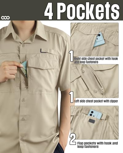 33,000ft Men's Fishing Shirts Lightweight Cool Quick Dry Sun Protection UV Short Sleeve Shirt for Casual Hiking Safari Travel - color: Dark Khaki, size: XX-Large