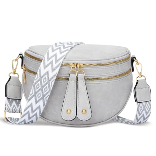 KKXIU Crossbody Sling Bag for Women Trendy Fanny Pack Vegan Leather Chest Bag | Trendy - color: Light Grey
