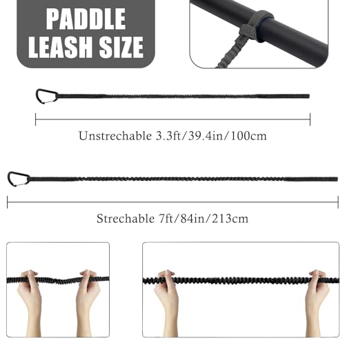 1/2/4 Pack Kayak Paddle Board Tether Leash Stretchable Strap Lanyard Rope, 3.3-7 Feet with Carabiner for SUP Kayaking Boating Canoeing Fishing Pole Rod or Other Gear - color: Black, size: 1pc(3.3-7ft)