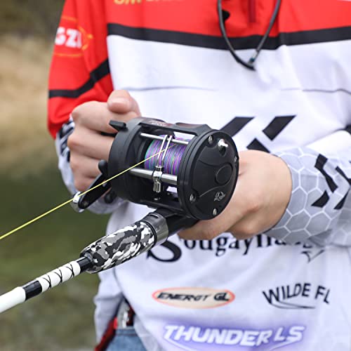 Sougayilang Conventional Reel – 27LB Max Drag,Saltwater Inshore Surf Trolling Reel for Catfish, Musky, Bass, Salmon/Steelhead, Striper – Heavy Duty Round Baitcasting Fishing Reel - color: black-right handle, size: 3000