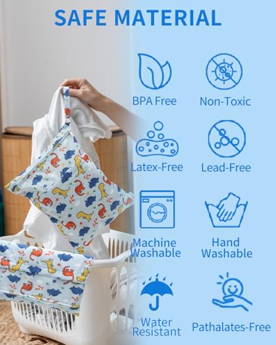 babygoal Dinosaur Wet Dry Bags 3 Pack, Waterproof Travel Bags for Swimsuits, Beach, Pool, Gym,Food Storage and Wet Clothes,3LN40-B - color: Boy color 40