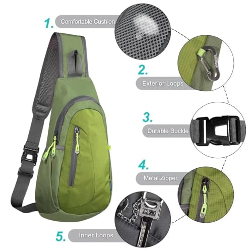 TITECOUGO Small Sling Bag, Lightweight Crossbody Backpack for Men Women, Shoulder Bag for Sports and Outdoor - color: Army Green/Grass Green