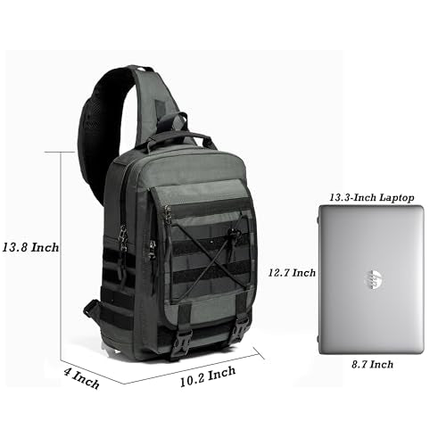 NICGID Tactical Sling Bag Pack Military Rover Shoulder Sling Backpack EDC Molle Assault Range Bag - color: Grey-808-1, size: 13.3 inch