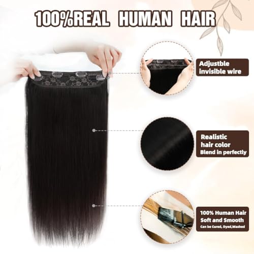 Invisible Wire Hair Extensions Real Human Hair - 12 Inch 70G Golden Brown Transparent Fish Line Clip-Ins Hair Piece, 100% Remy Human Hair Extensions for Women - color: #14 Golden Brown, size: 12 Inch