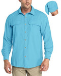 33,000ft Men's Long Sleeve Sun Protection Shirt UPF 50+ UV Quick Dry Cooling Fishing Shirts for Travel Safari Camping Hiking - color: Bright Blue, size: 3X-Large