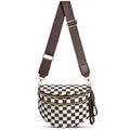 Checkered Nylon Crossbody Bag Bum Bag for Women Mom Large Checkered Fanny Packs with Adjustable Strap - color: Brown Checkered