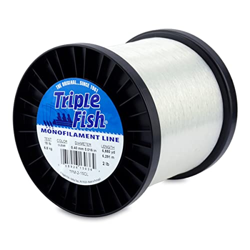 Triple Fish Monofilament Fishing Line - Strong Clear Pink Camo Color for Trolling, Bottom Fishing, Casting Main Line Catfish, Bass - color: Clear, style: 15 Lb Test / 2 Lb Spool