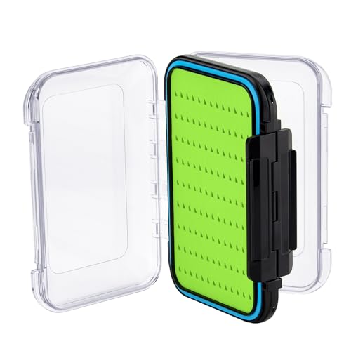 Gonex Fly Boxes for Fly Fishing Jig Boxes Two-Sided Waterproof Lightweight Fly Fishing Box Easy Grip Transparent Lid Fly Fishing Lures Box, 4.1"x 3.0"x 1.2", Green - color: Green, Black, Transparent, size: Size A (4.1"x 3.0"x 1.2")
