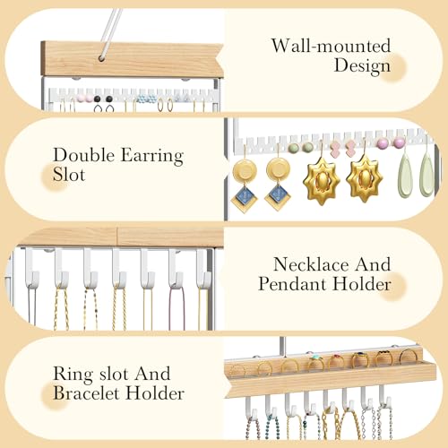 Large Rotating Hanging Jewelry Organizer, 5-Tier Wall Mounted Earring Holder for 180 Pairs, Jewelry Rack for Earrings, Necklaces, Bracelets & Rings, Necklaces, Bracelets & Rings, for Girls, White - color: White, size: Extended