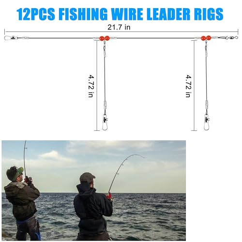 Fishing Leaders Saltwater Tackle Surf Fishing Rigs High Strength Steel Fishing Wire Leaders with Swivel Snaps Beads Gear Equipment for Lures Bait Hooks, 1Arm 2Arms & 3Arms - color: Black