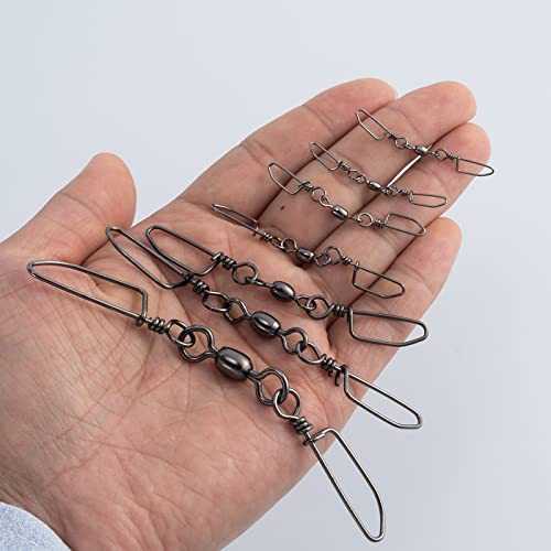 Alwonder 30-Pack Double Snap Swivels, Trolling Planer Board Line Release Clips, High Strength Stainless Steel Coastlock Snaps with Black Nickel Coating, Saltwater Barrel Swivels Connector - size: #4 * 2-77LB
