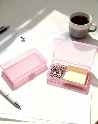 LJY 12 Pieces Rectangular Empty Mini Clear Plastic Organizer Storage Box Containers with Hinged Lids (5.3 x 3.1 x 1.2 inch, Pink) - color: Pink, size: 5.3 x 3.1 x 1.2 inch