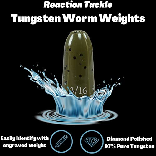 Reaction Tackle Tungsten Worm Weights for Bass Fishing - Bullet Sinkers for Texas Rig and Carolina Rig - Size Stamped Freshwater and Saltwater - color: Green Pumpkin, size: 1/4 oz (6-Pack)