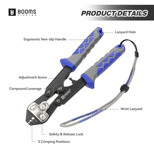 Booms Fishing Crimping Pliers Kit: 8.8in Crimper Tool for Wire & Mono Lines Up to 2.2mm -Includes 140pcs Double Barrel Sleeves - XW42 Saltwater Freshwater Rigging Tool - style: Crimper with 140pcs Sleeves