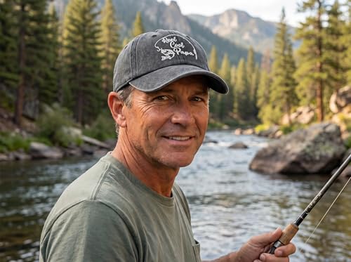 Fishing Baseball Cap for Men Women, Adjustable Embroidered Hat | Fishing Gear, Outdoor Adventure Design, Precision Embroidery Craft, One Size Adjustable Fit - color: Papa (Washed Black)