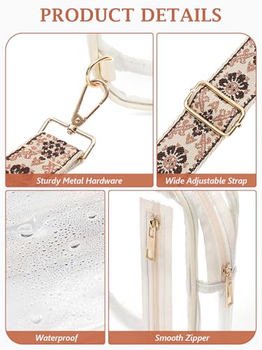 3 Pockets Clear Bag for Stadium Events with 2 Long Straps Sling Backpack Fanny Pack Concert Crossbody Purses for Women - color: 1# beige, style: Style 1