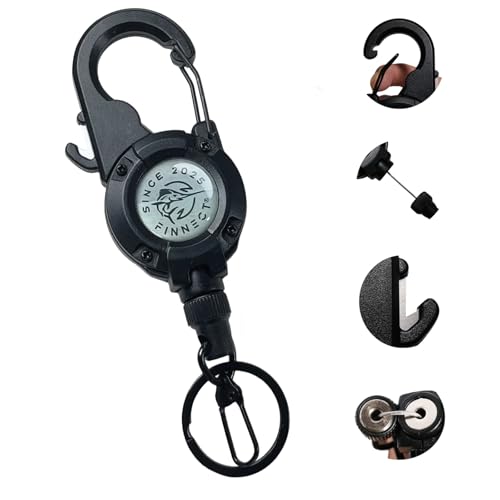 Fly Fishing Zinger Retractor with Carabiner Clip, 26" Steel Wire, Line Cutter, Magnetic Closure, 360° Rotation, 1/2 Packs, Multiple Colors for Fishing, Cycling, Hiking - style: Black (1 Pc)