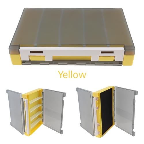 Double Sided Fishing Lure Box Organizer, Fishing Tackle Box Storage Hard Plastic Container Case for Lure Bait Hooks Beads Jewelry Earring - color: Yellow